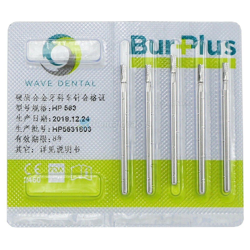 5 Paquetes de fresas de carburo de corte transversal de extremo plano recto de baja velocidad dental de onda HP 555, 556, 560, 563